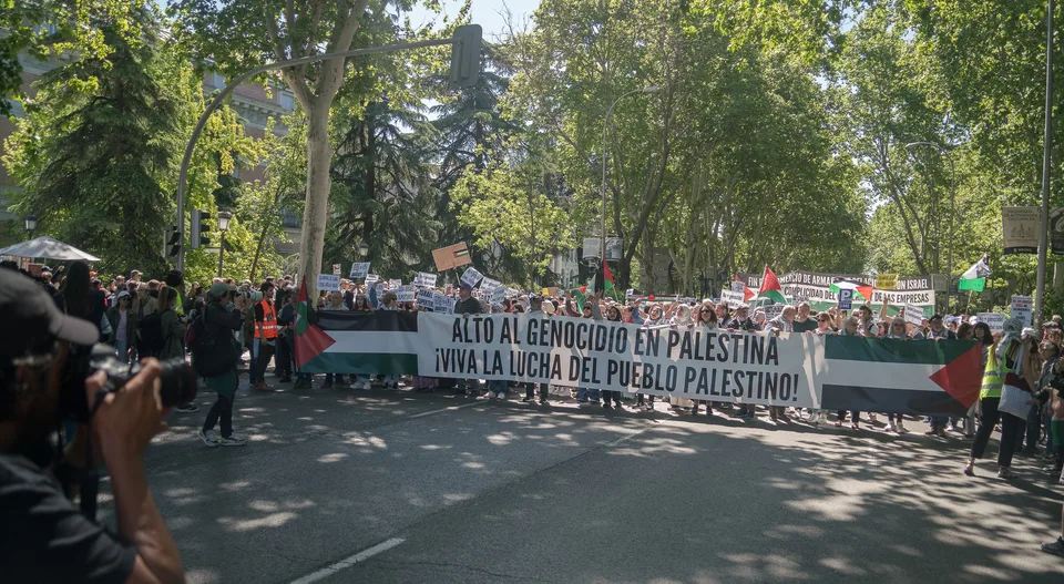 Manifestación propalestina en Madrid con banderas palestinas, imagen de archivo de abril de 2024
